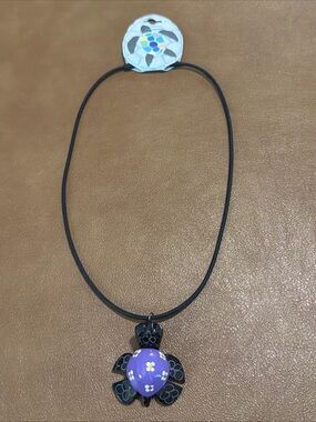 Marble Carved Turtle Pendant Necklace on Black Stretchy Cord.
